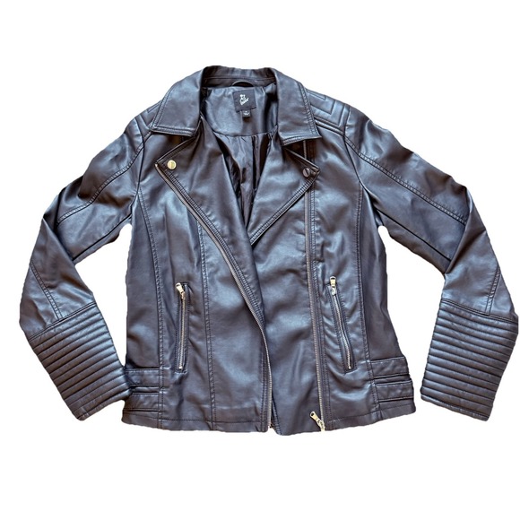 Art Class Faux Leather Black Moto Jacket zip up motorcycle biker coat Size XL - Picture 2 of 9